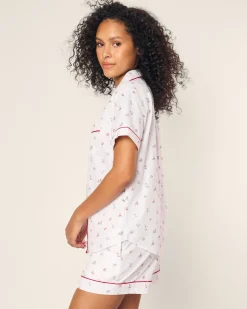 Women Petite Plume Women's Twill Short Sleeve Short Set in Anchors Away