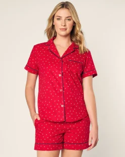 Women Petite Plume Women's Twill Short Sleeve Short Set in Anchors Away