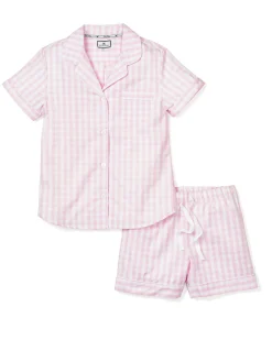 Women Petite Plume Women's Twill Short Sleeve Short Set in Royal Blue Gingham