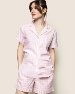 Women Petite Plume Women's Twill Short Sleeve Short Set in Royal Blue Gingham