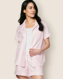 Women Petite Plume Women's Twill Short Sleeve Short Set in Royal Blue Gingham