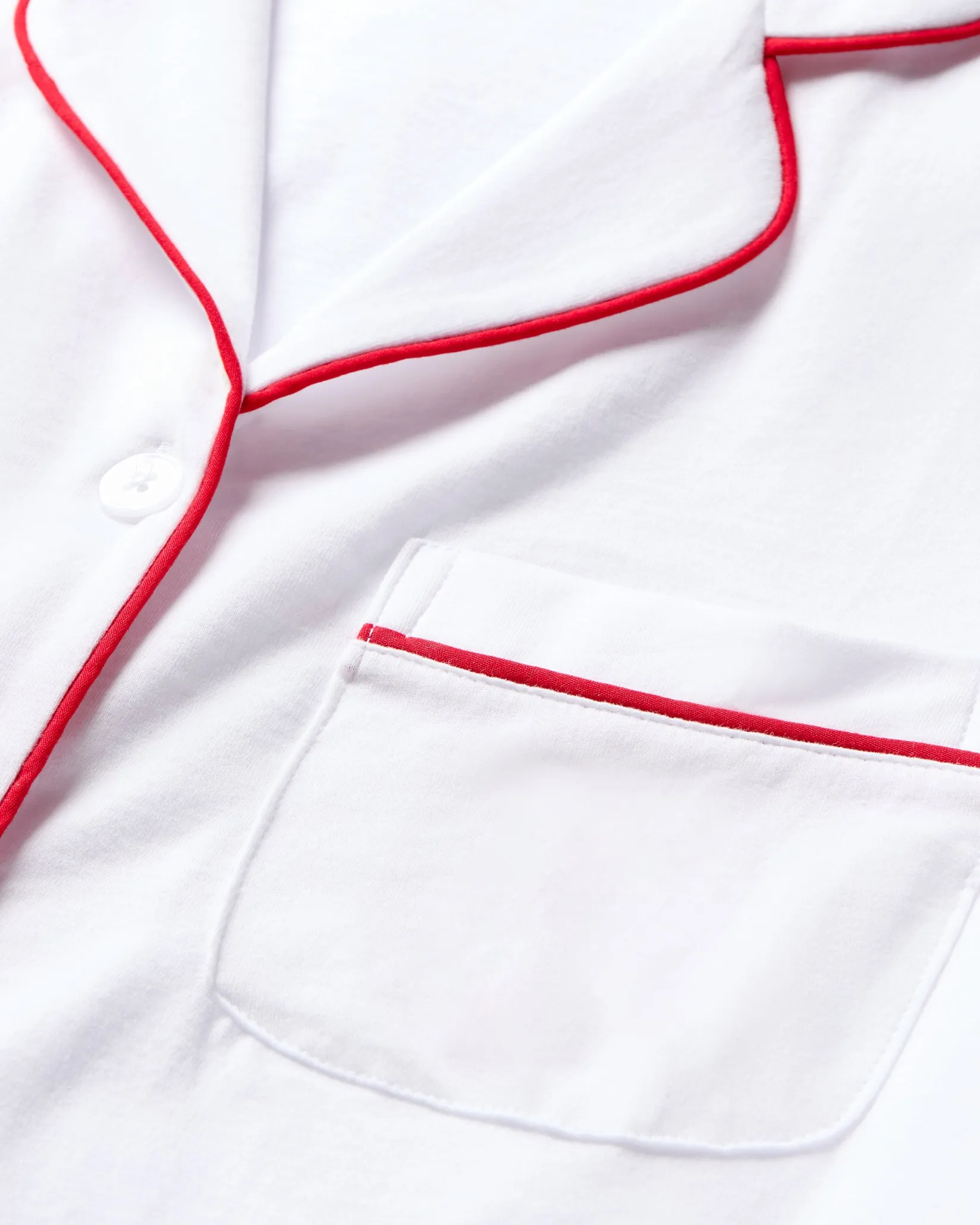 Women Petite Plume Women's White Pima Pajama Set with Red Piping